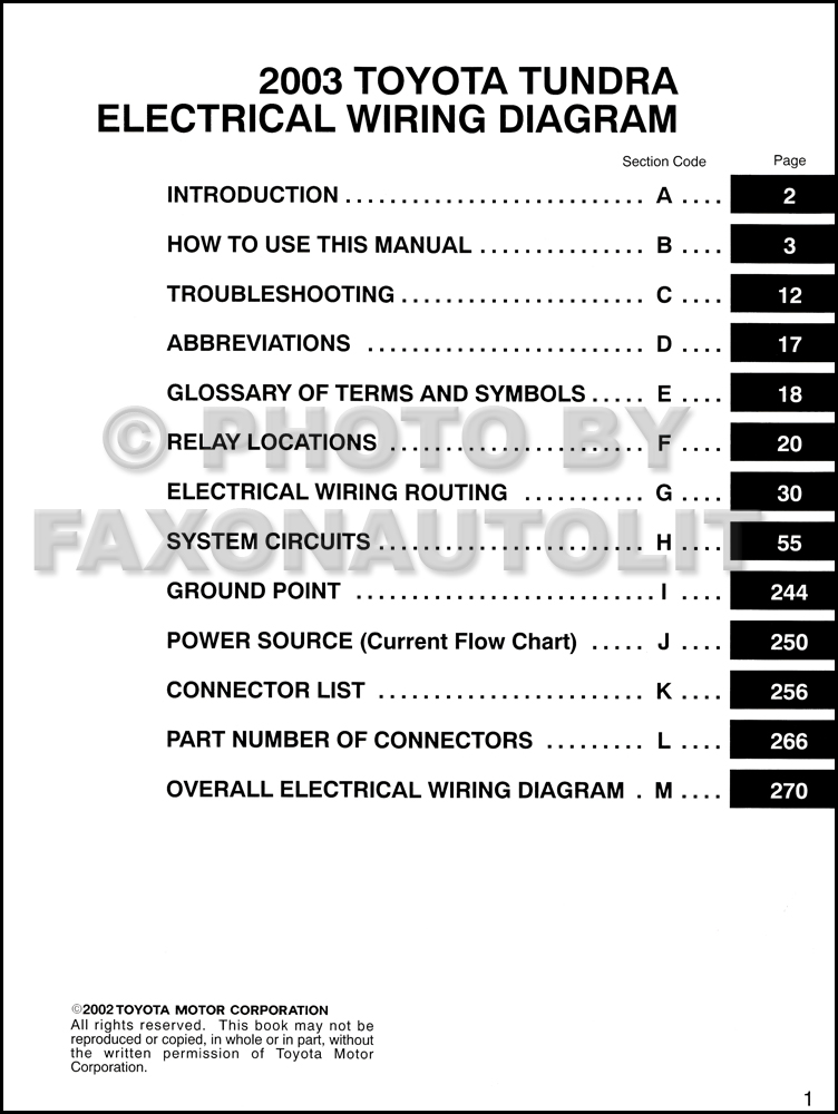 2003 Toyota Tundra Wiring Diagram Manual Original