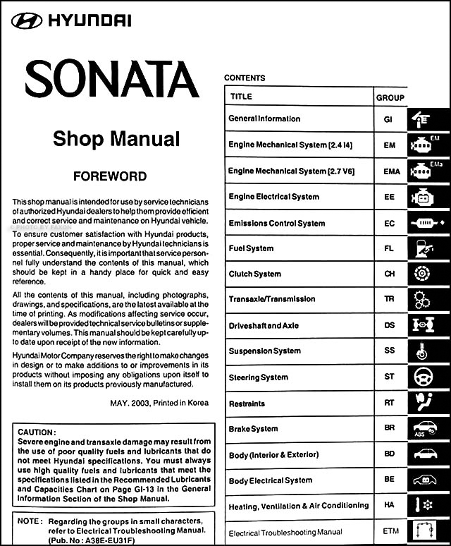 2004 Hyundai Sonata Repair Shop Manual Original