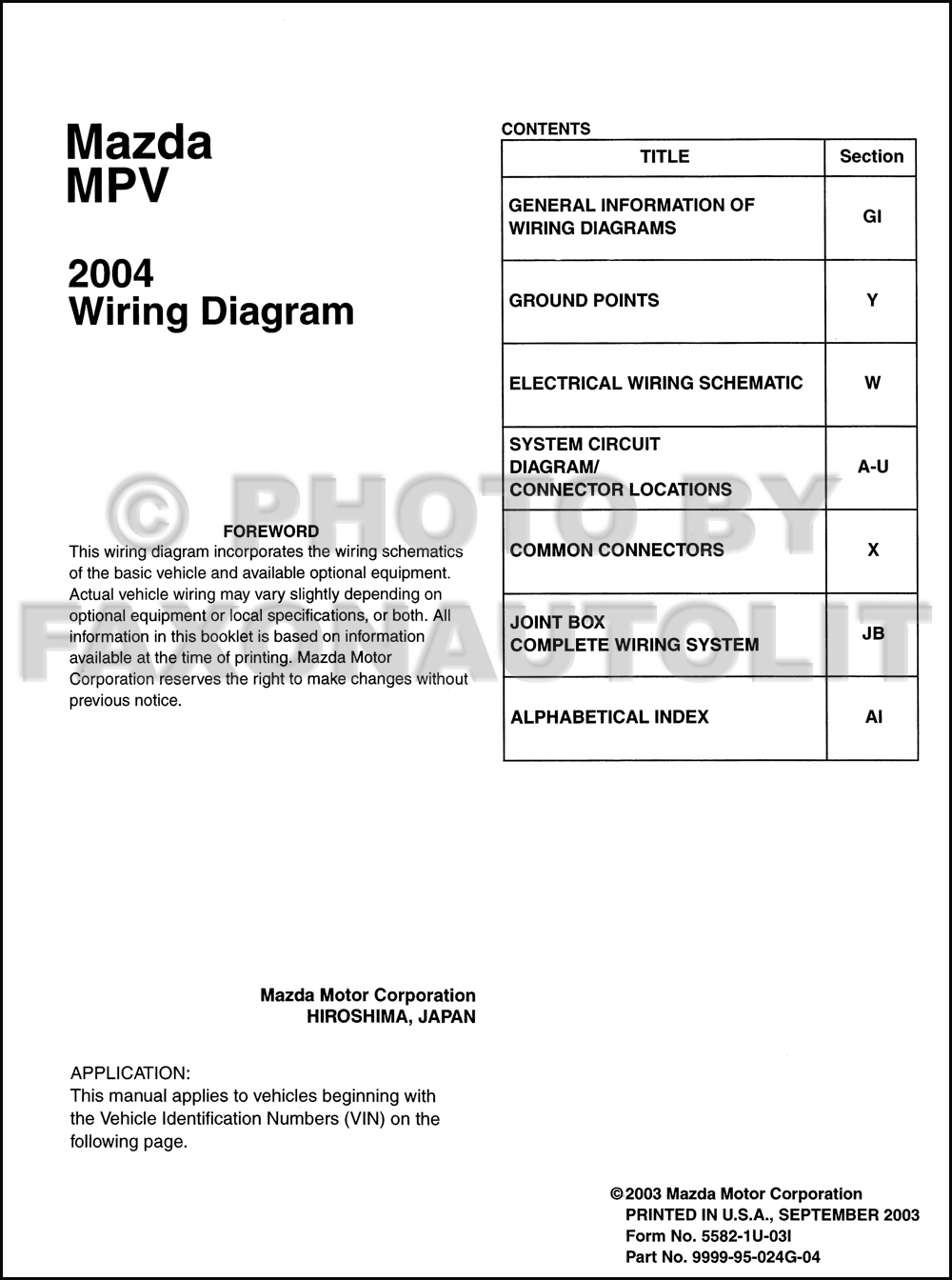 2004 Mazda MPV Wiring Diagram Manual Original