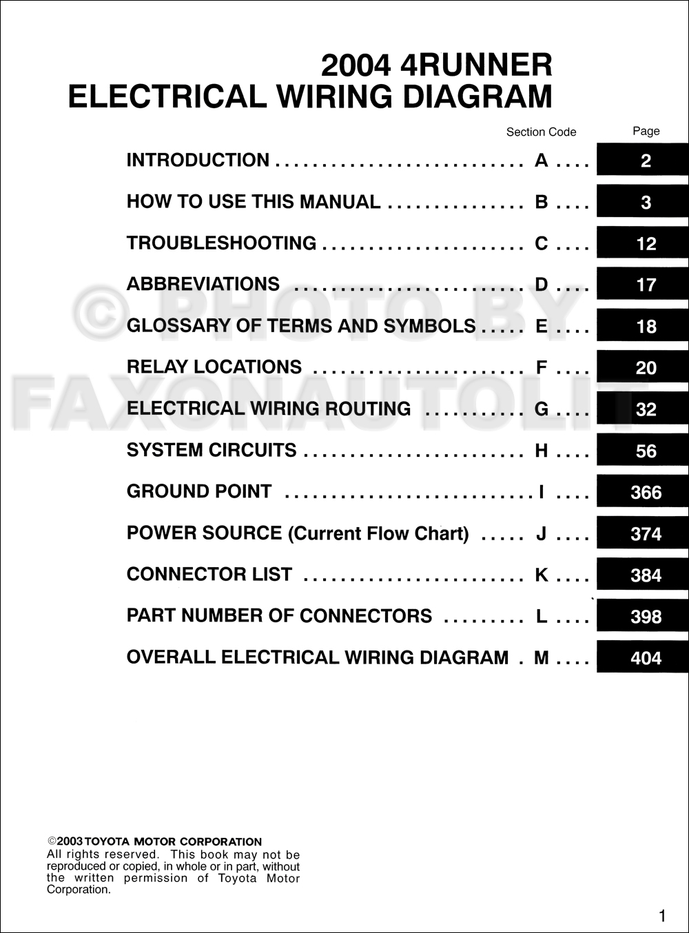 2004 Toyota 4Runner Wiring Diagram Manual Original