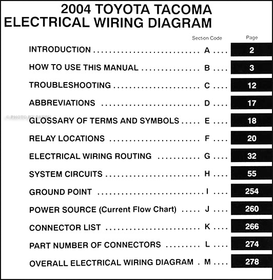 2004 Toyota Tacoma Pickup Wiring Diagram Manual Original