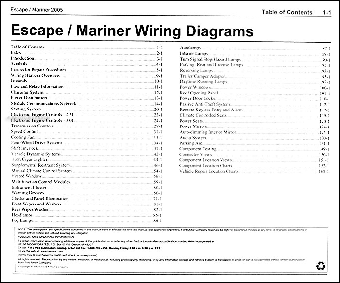 2005 Ford Escape  U0026 Mercury Mariner Wiring Diagram Manual