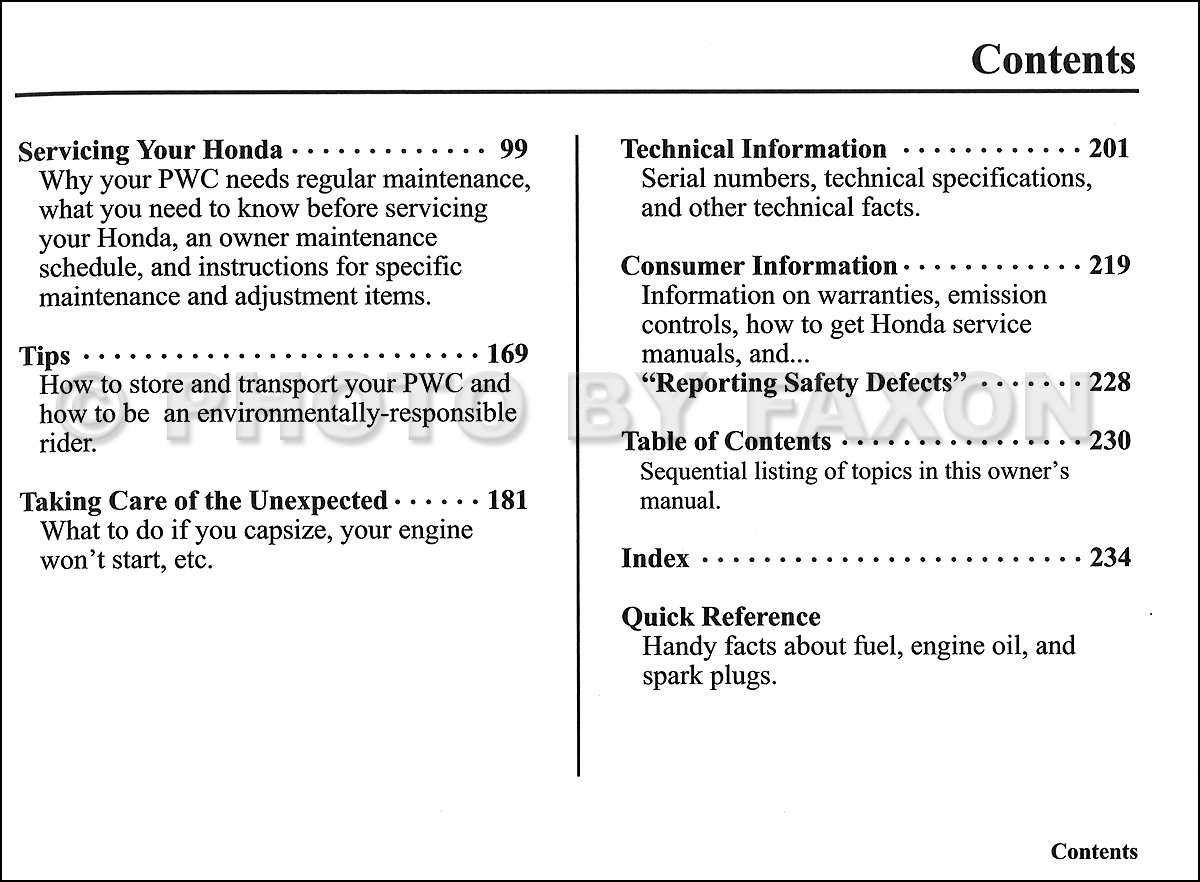 Table of Contents Page 2 2005 Honda Aquatrax F-12 ...