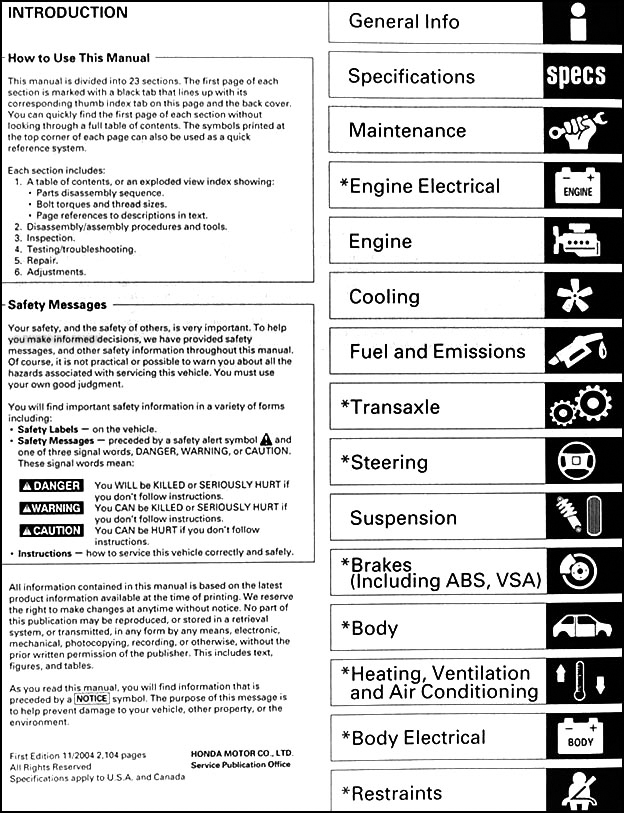 2005 Honda Pilot Repair Shop Manual Original