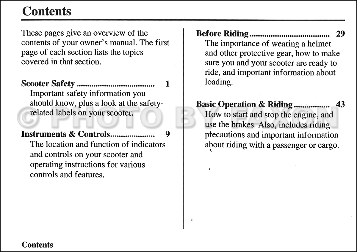 ... Wing Scooter Owner's Manual Original · Table of Contents Page 1