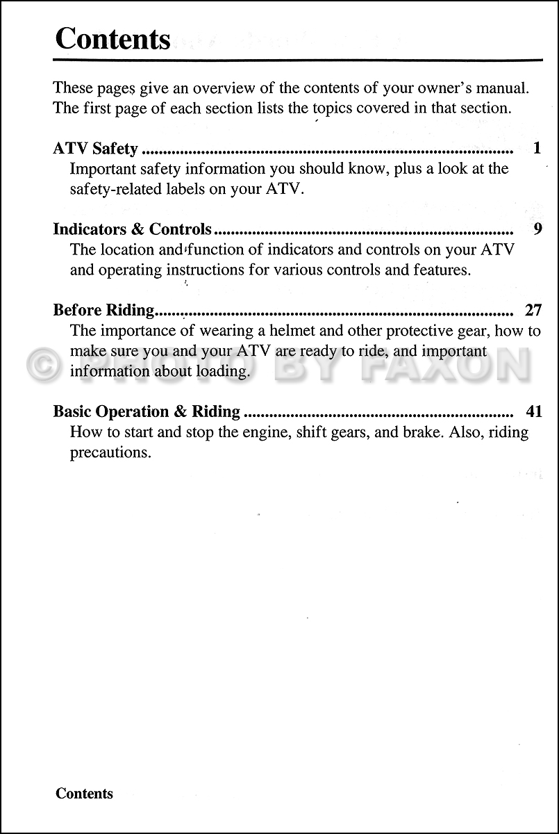 2006 Honda Sportrax 250EX ATV Owner's Manual Original TRX250EX · Table of  Contents Page 1