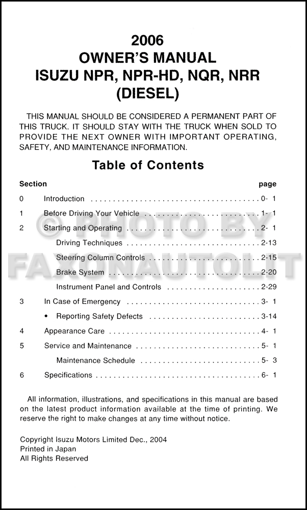 Isuzu 2006 Npr Diesel Manual