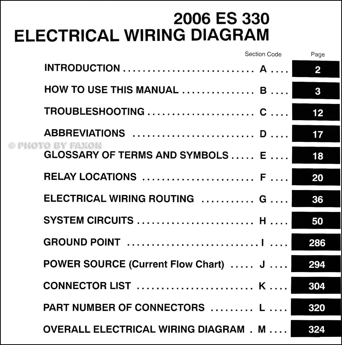 2006 Lexus ES 330 Wiring Diagram Manual Original