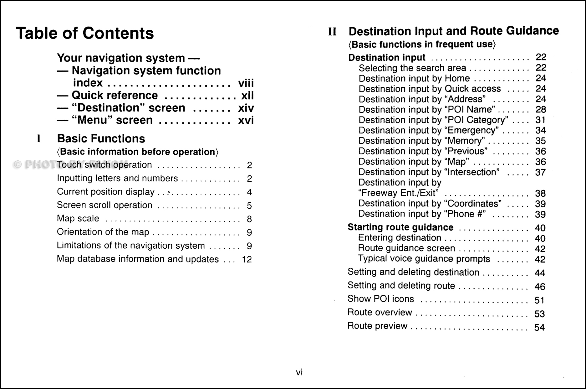 2006 Lexus GS 300 and GS 430 Navigation System Owner's Manual Original · Table of Contents Page 1