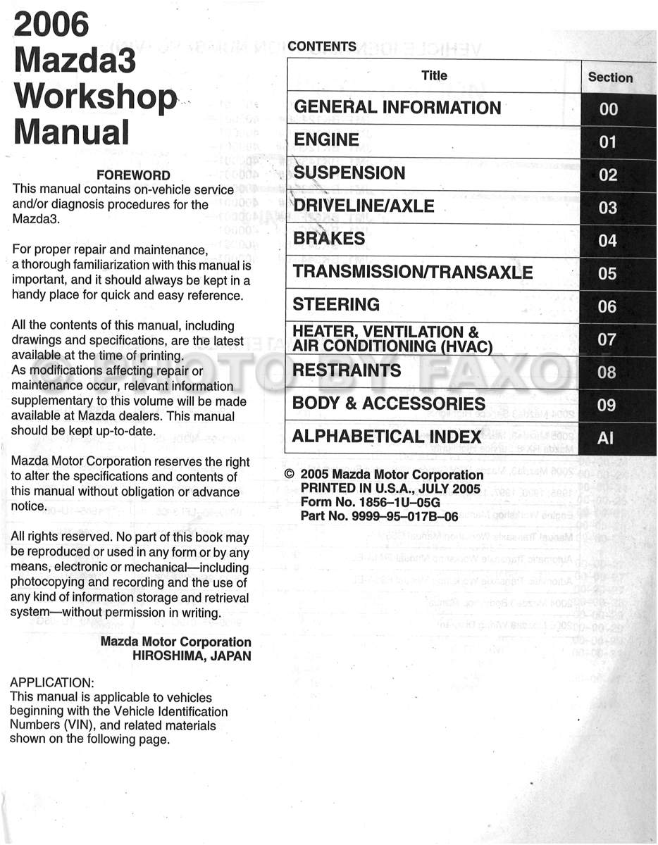 2006 Mazda3 Repair Shop Manual Original