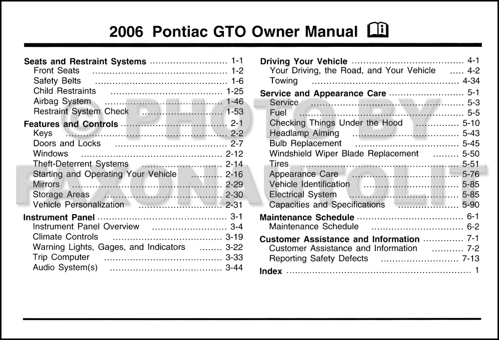 2006 Pontiac GTO Original Owner's Manual 06