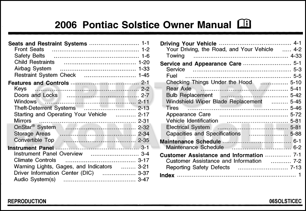 2006 Pontiac Solstice Owner S Manual