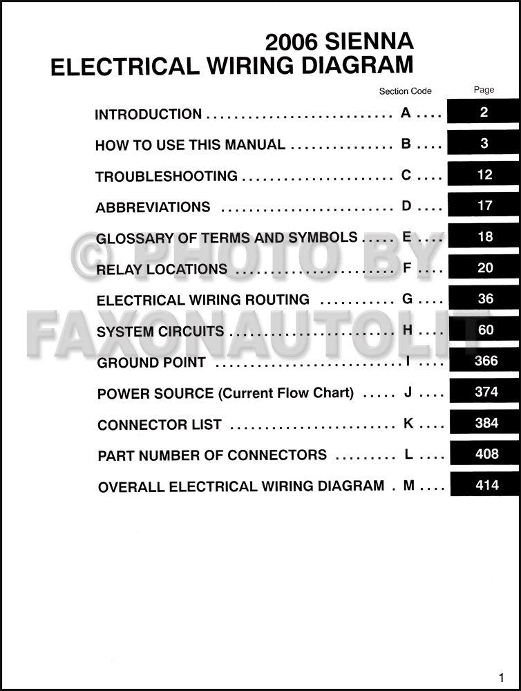2006 Toyota Sienna Van Wiring Diagram Manual Original