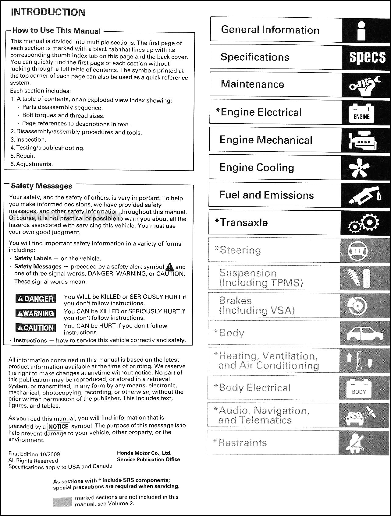 ... Honda Element Repair Manual Original. Table of Contents