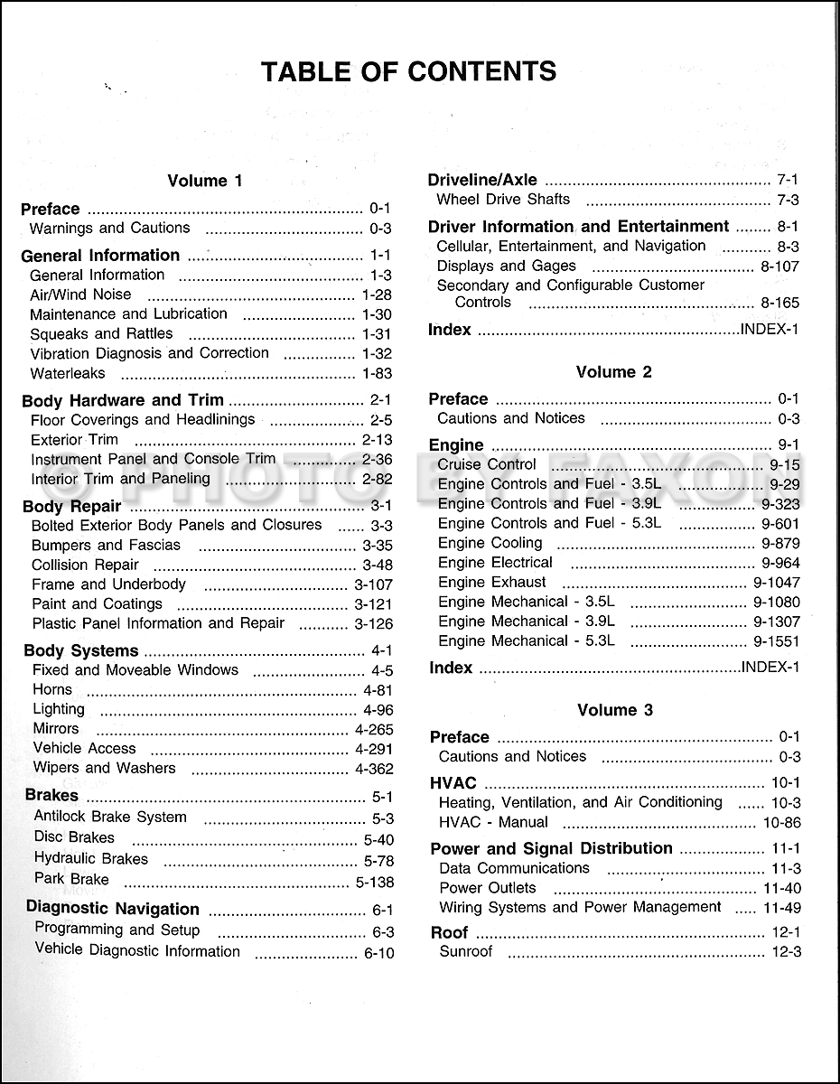 2007 Chevy Impala & Monte Carlo Repair Manual Original 3 Volume Set. Table of Contents Page 1