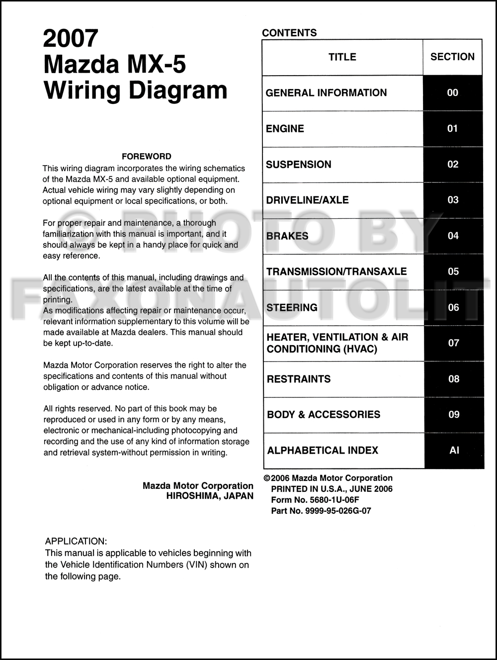 2007 Mazda MX-5 Miata Wiring Diagram Manual Original mazda protege 5 wiring diagram 
