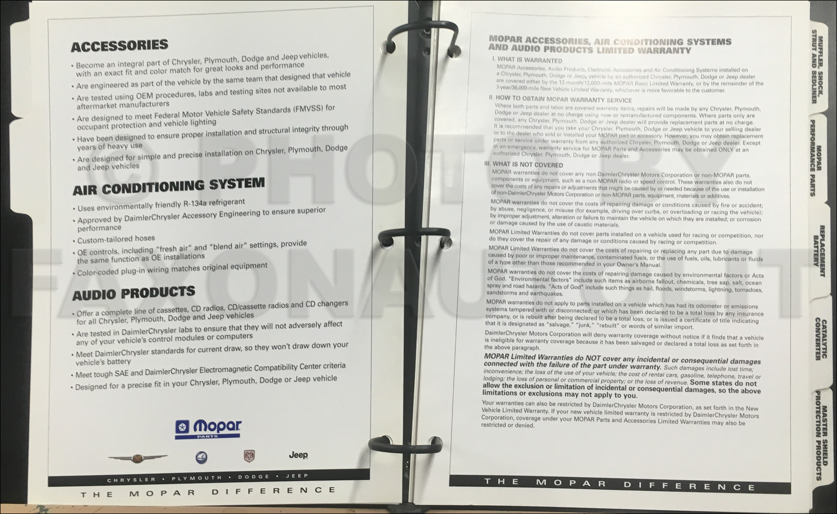 2007 Mopar Parts & Accessories Warranty Manual Original