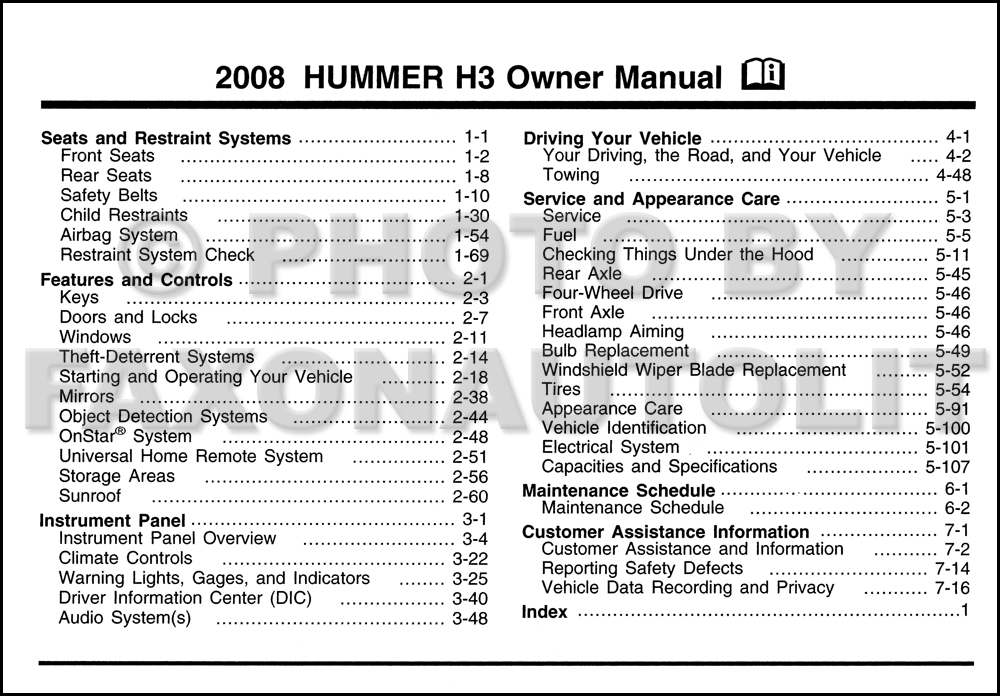 2008 Hummer H3 Owner's Manual Original