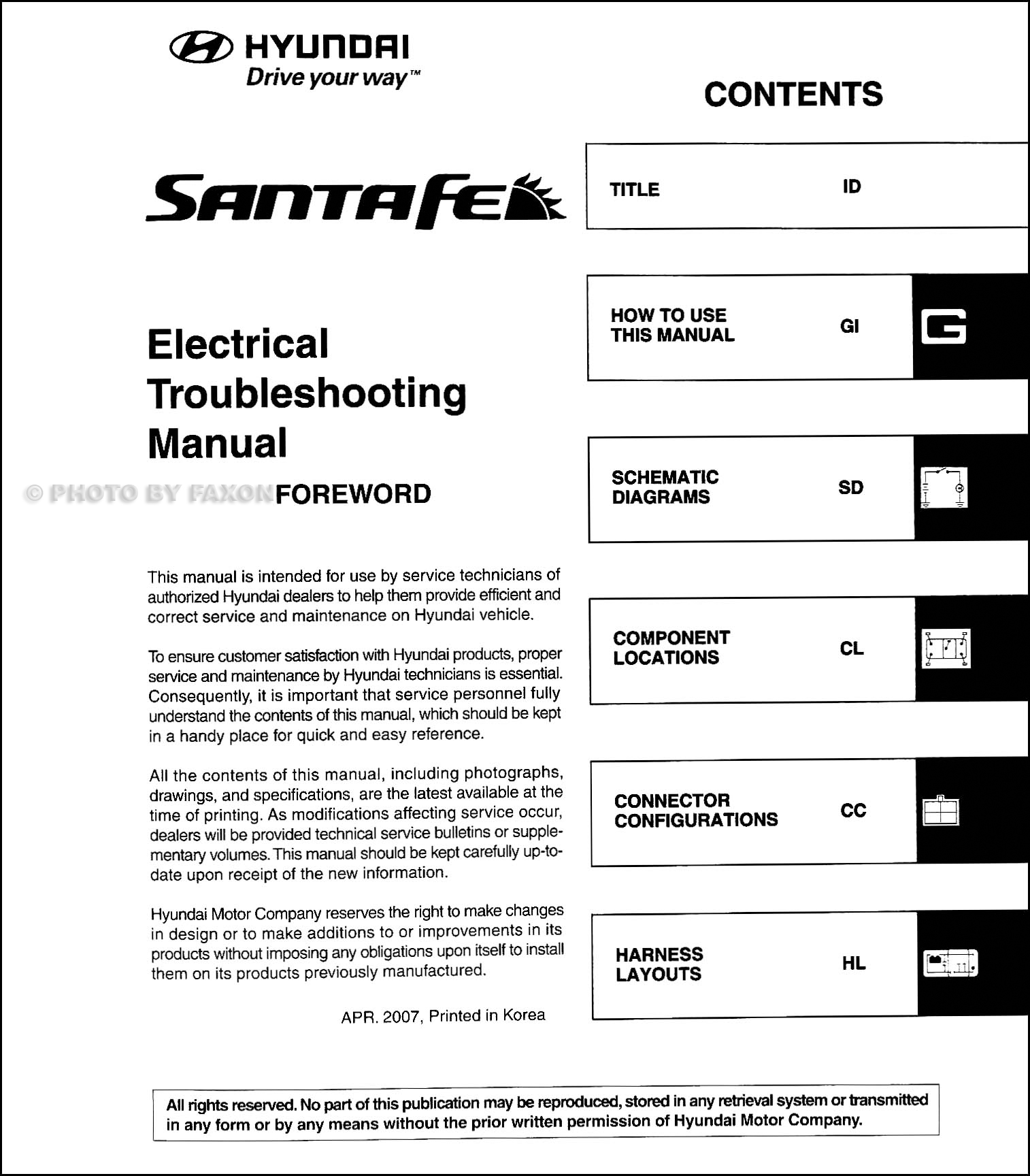 2008 Hyundai Santa Fe Electrical Troubleshooting Manual