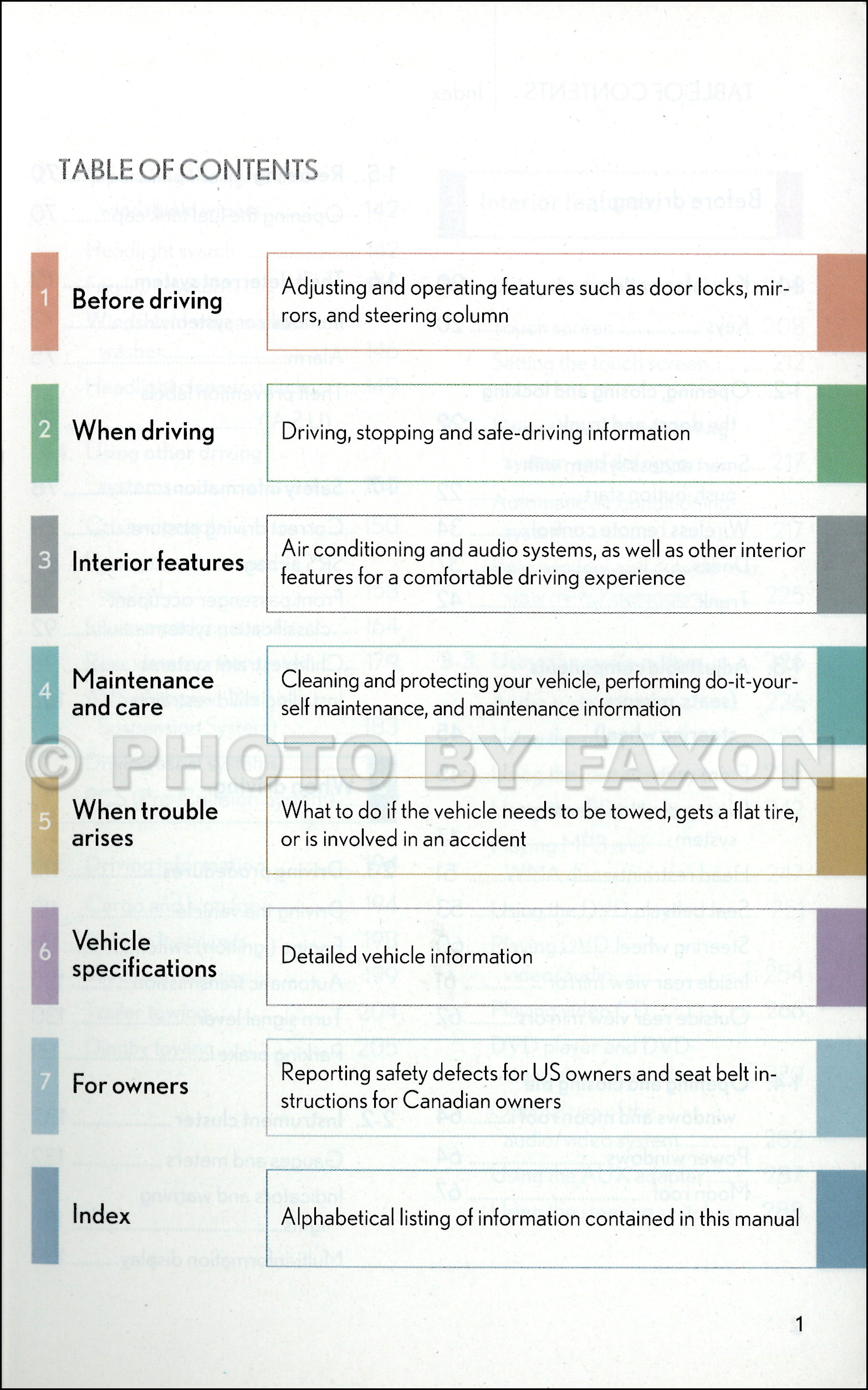 2008 Lexus GS 460 GS 350 Owners Manual Original · Table of Contents Page