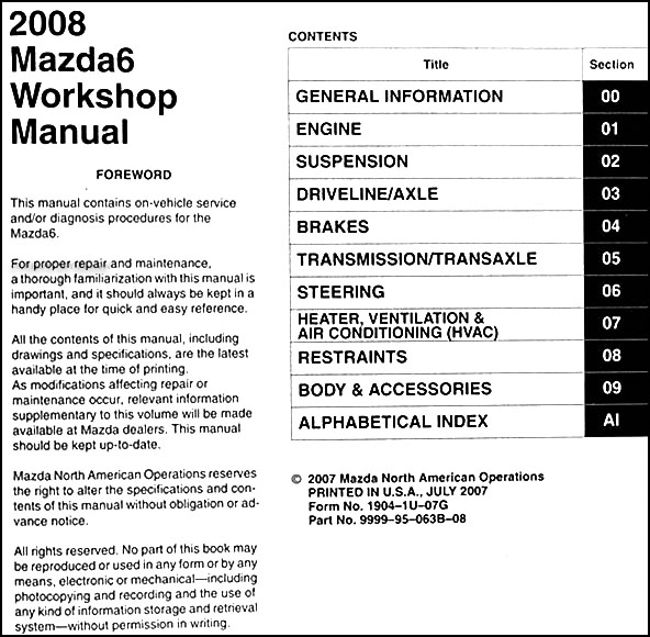 2008 mazda 6 manual transmission