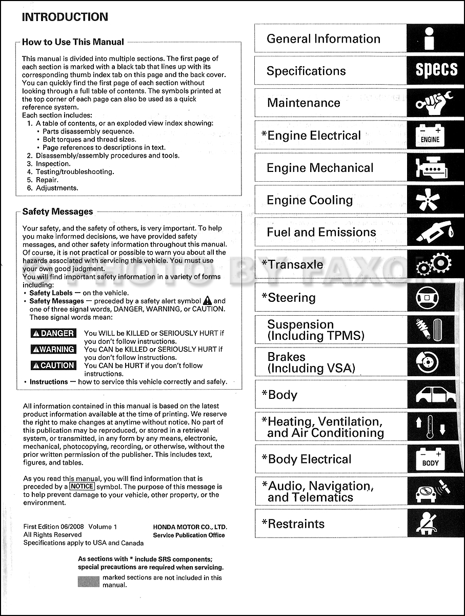 ... Acura TSX Shop Manual Original · Table of Contents