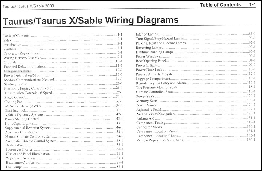 2009 Ford Taurus, Taurus X, Sable Wiring Diagrams Manual Original