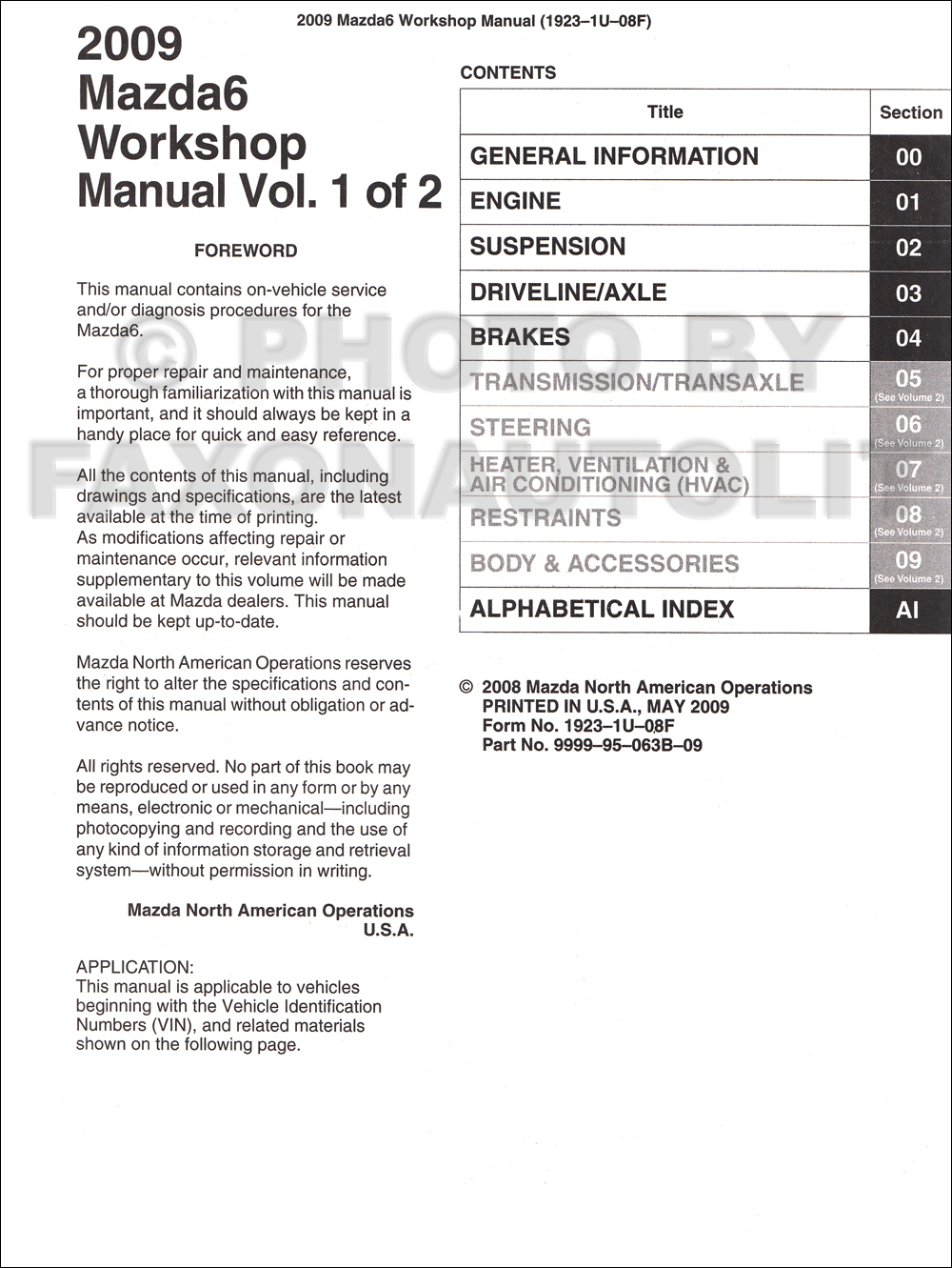 2008 Mazda6 Repair Manual Original Mazda 6 · Table of Contents 1