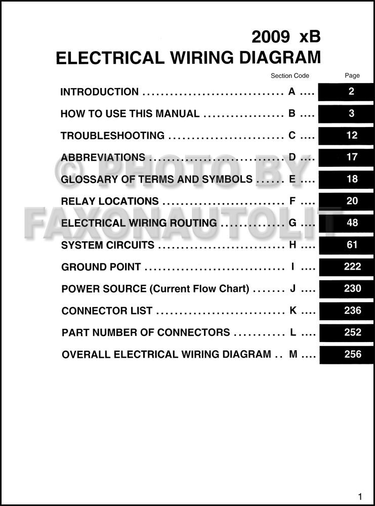 2009 Scion xB Wiring Diagram Manual Original
