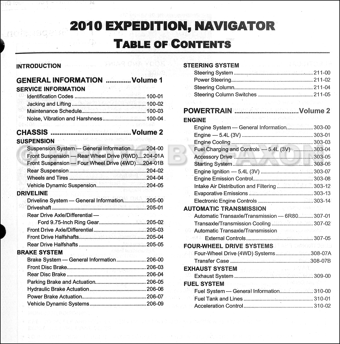 2010 Ford Expedition Lincoln Navigator Repair Shop Manual Original 2 Volume  Set · Table of Contents Page 1