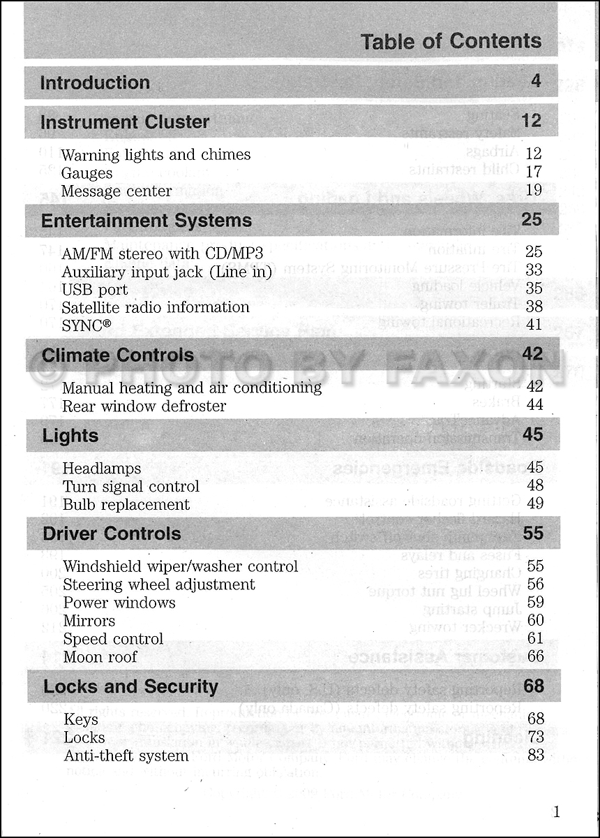 2010 Ford Focus Owner's Manual Original. Table of Contents Page 1