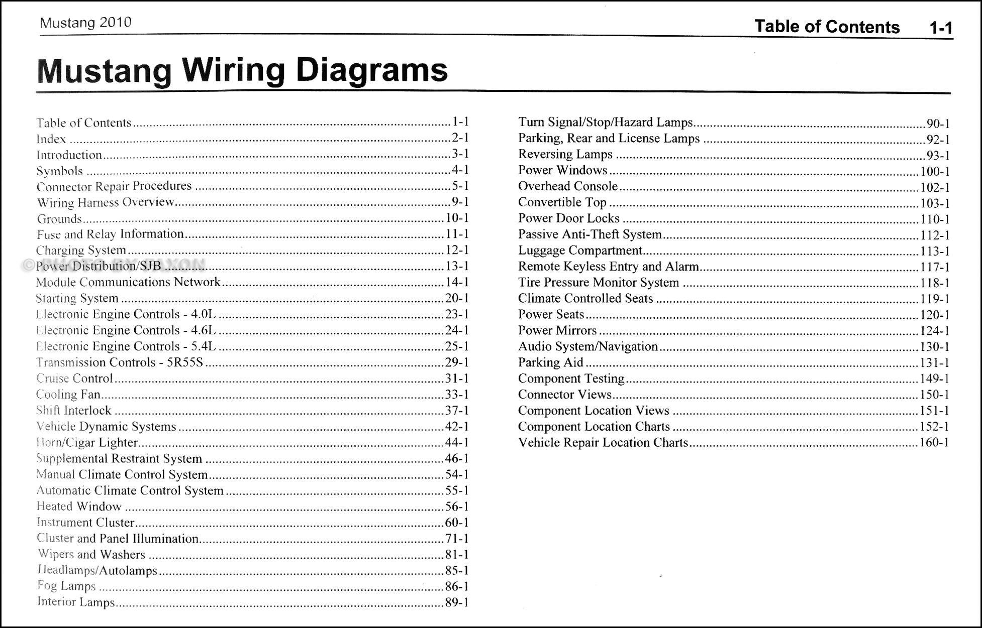 2010 Ford Mustang Wiring Diagram Manual Original