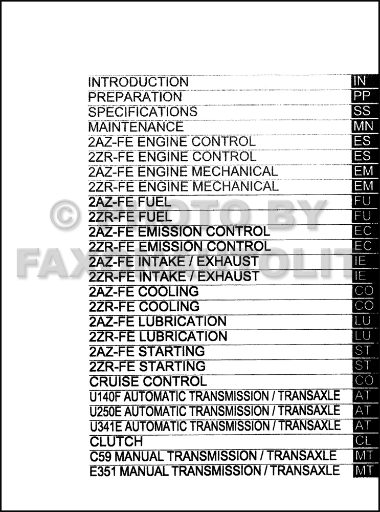2010 Toyota Matrix Repair Shop Manual 4Volume Set