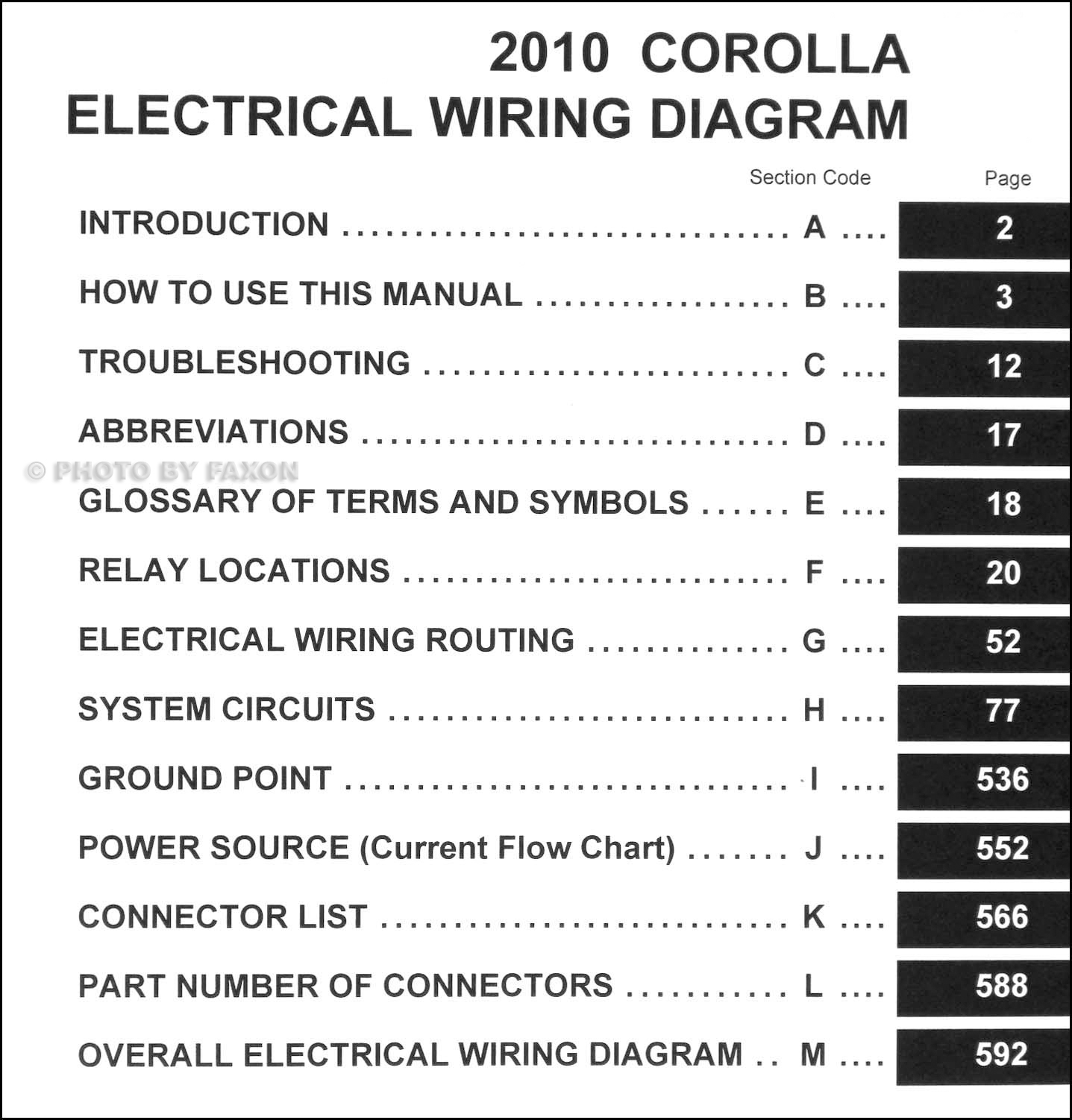 2010 Toyota Corolla Wiring Diagram Manual Original