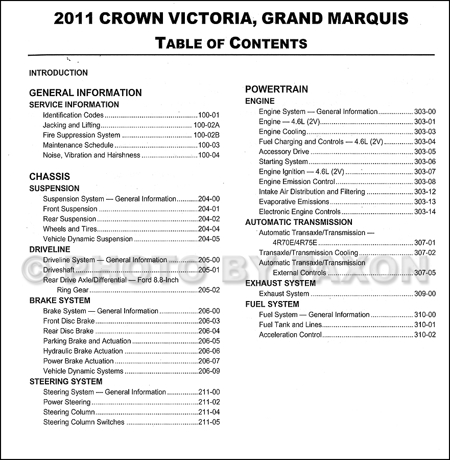 ... Grand Marquis Repair Shop Manual Original · Table of Contents Page 1