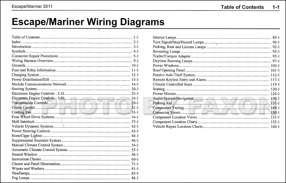 2011 Ford Escape Mercury Mariner Wiring Diagram Manual ... 2005 mercury mariner fuse box diagram 