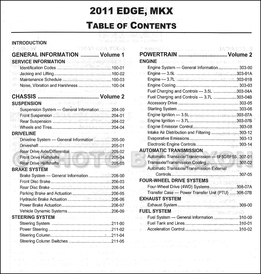 2011 Ford Edge and Lincoln MKX Repair Shop Manual Original 2 Volume Set