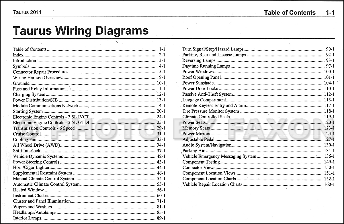 2011 Ford Taurus Wiring Diagram Manual Original