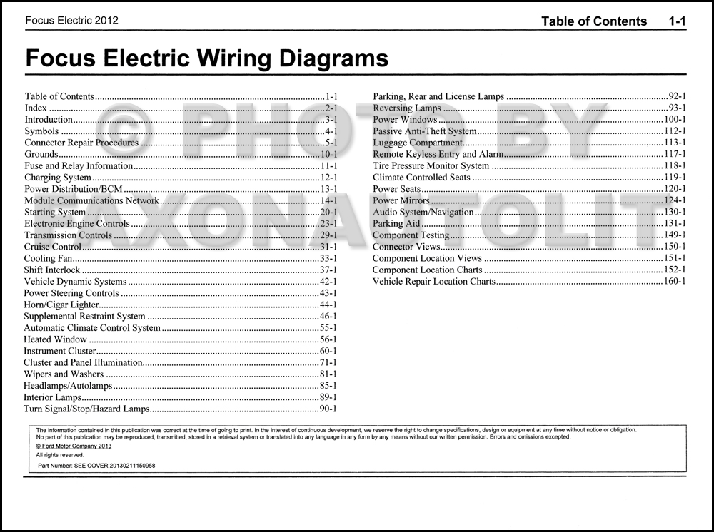 2012 Ford Focus Electric Wiring Diagram Manual Original