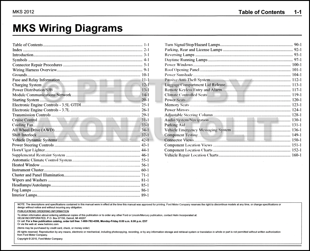 2012 Lincoln MKS Wiring Diagram Manual Original