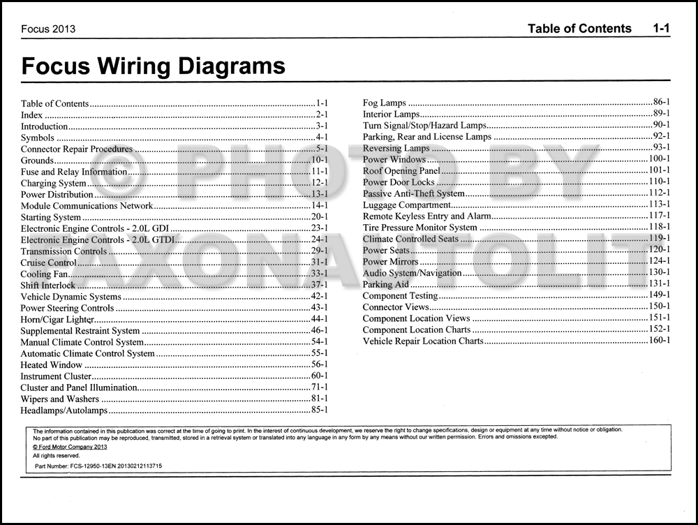 2013 Ford Focus Wiring Diagram Manual Original