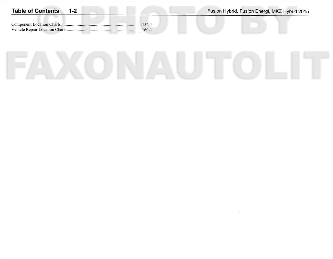 2015 Ford Fusion Energi Hybrid Lincoln MKZ HYBRID Wiring Diagram Manual  Original · Table of Contents 1 · Table of Contents 2