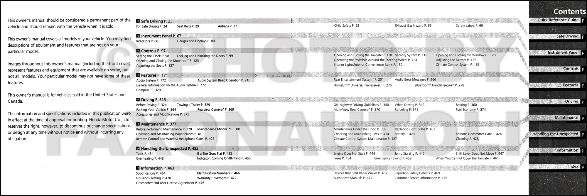 2015 Honda Pilot Owner's Manual Original