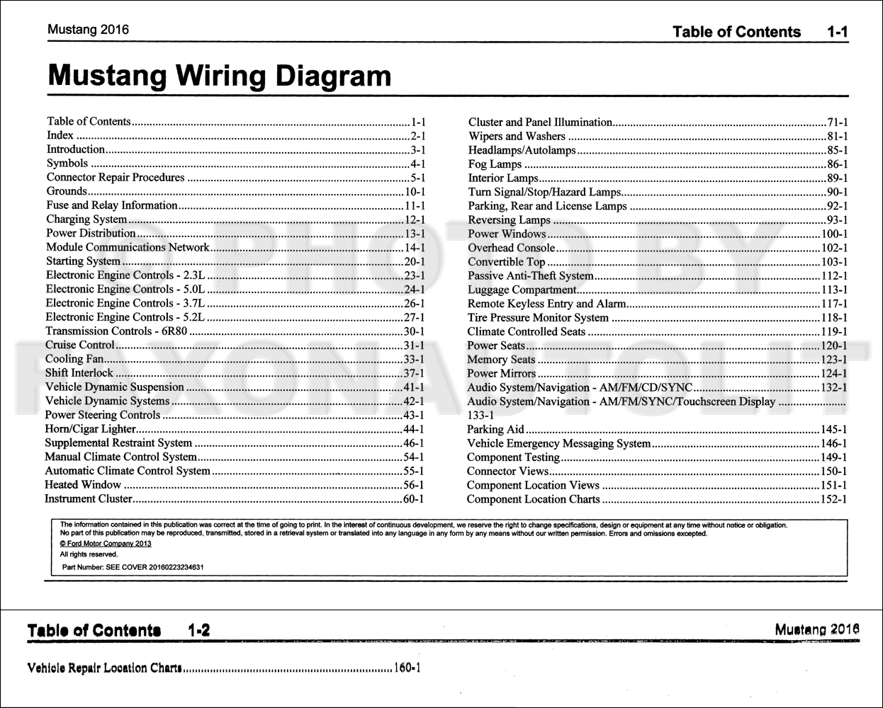 2016 Ford Mustang Wiring Diagram Manual Original